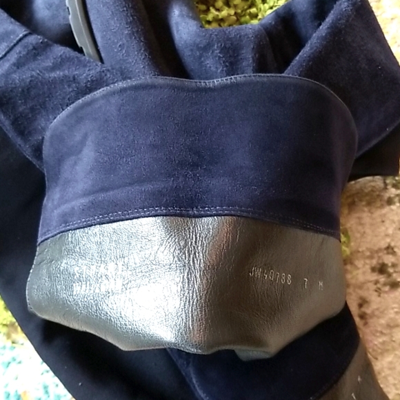 STUART WEITZMAN 50/50 Navy BLUE Suede Black Stretch Back Comfy Iconic OTK BOOT 7 - Picture 14 of 16